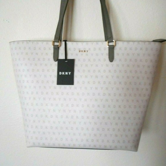 Dkny Handbags - NEW DKNY Off Cream / Grey Olive Green Tote Handbag
